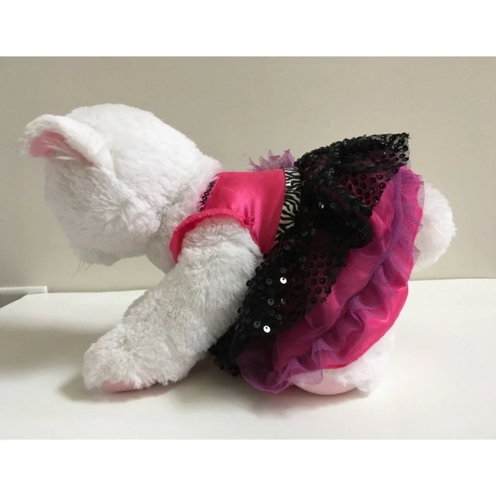 Build A Bear Cat Kitten Plush Aqua Blue Eyes 2013 w/ Gorgeous Pink Sequin Outfit